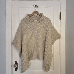 Aran Traditions Cable Shawl Neck Cape – One Size – Oatmeal